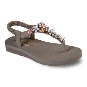 Skechers Cali Meditation Embellished Thong Sandals Happy Daisies Taupe Sz 10 NEW